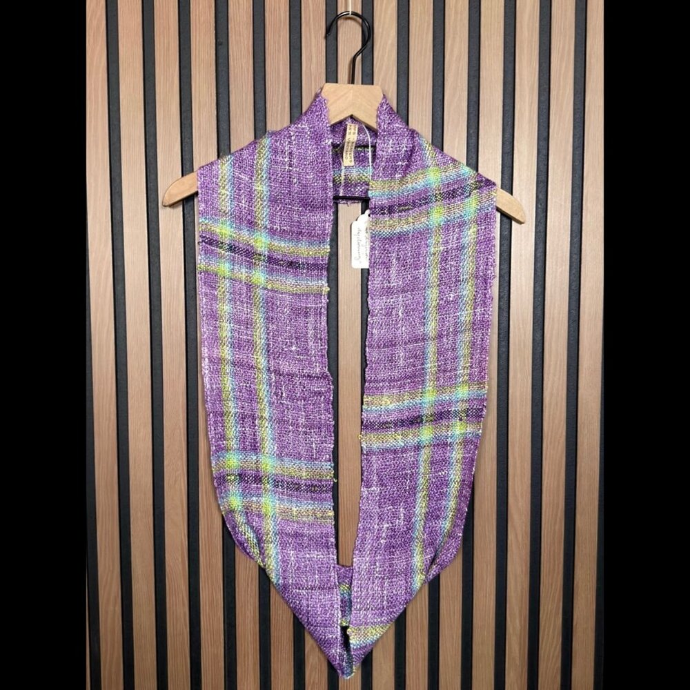 New Martha's Vineyard Scarf Boucle Tweed Purple Plaid Silk Hand-Dyed